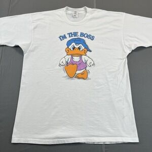 Vintage 90s Im The Boss Duck Art Funny Statement Saying White Shirt XL